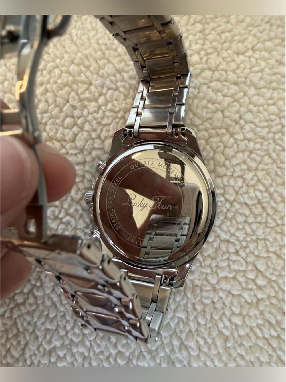 Lucky Fours Men's Silver Chronograph Watch with Blue Accents & Date | New w/box - Picture 3 of 6